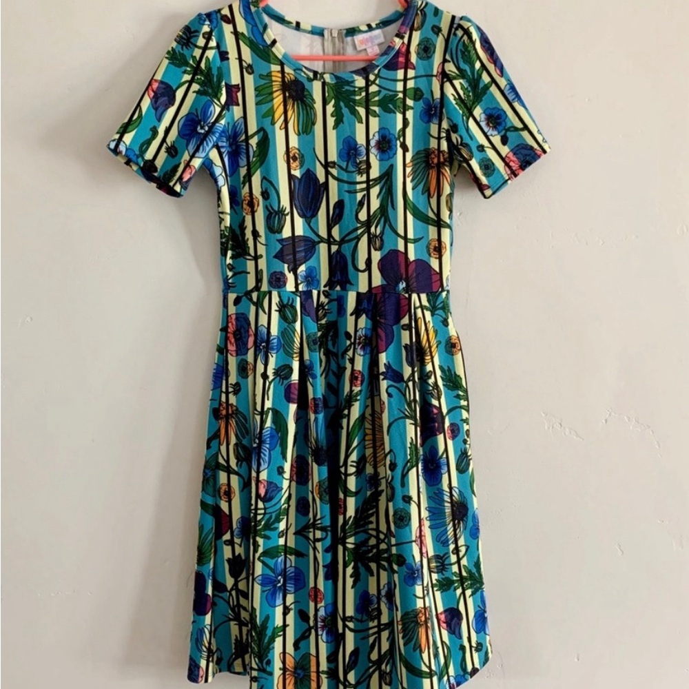 LuLaRoe Amelia Wildflower Floral Stripe Midi Dress